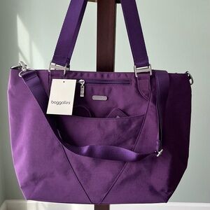 Baggallini Avenue Tote Large Travel Laptop Crossbody w/ID Tag Purple NWT